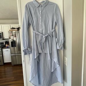 Elegant Blue Striped Women's High Low Top